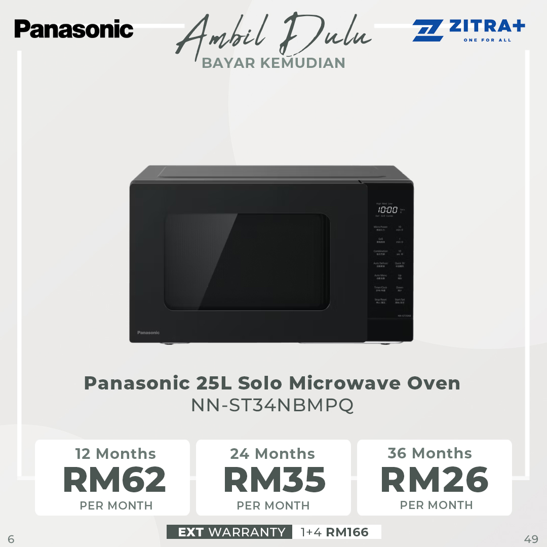 Panasonic 24L Grill Combination/25L Solo Microwave Oven NN-GT35NBMPQ/NN-ST34NBMPQ | 5 Level Power | Quick 30 Function