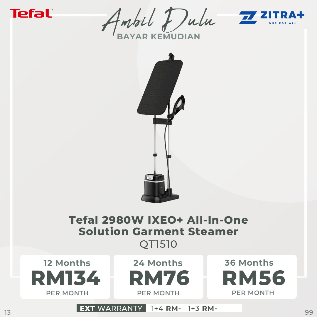 Tefal 2980W IXEO+ All-In-One Solution Garment Steamer QT1510 | Auto-Off | Steam Ready Indicator | Fast Heat-up in 70 Seconds | Garment Steamer with 2 Year Warranty