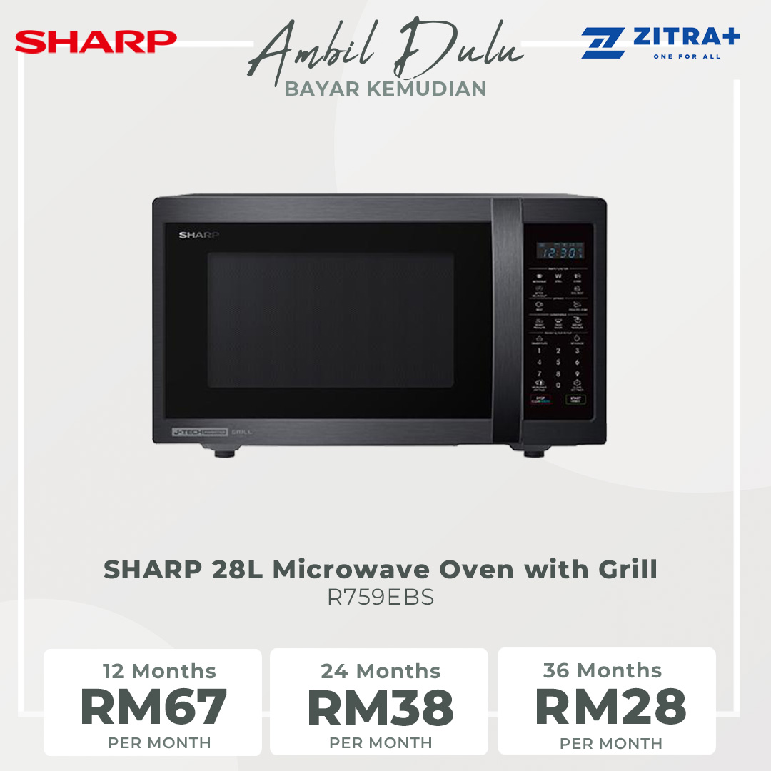 SHARP 28L Microwave Oven with Grill R759EBS | Auto Menu | Auto Defrost | Kitchen Timer | Child Lock | Energy Save Mode | Microwave Oven with 1 Year Warranty