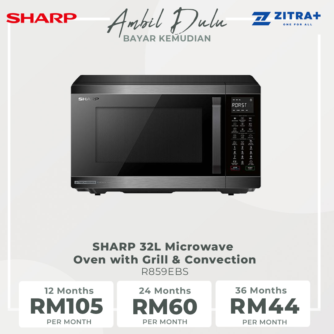 SHARP 32L Microwave Oven with Grill & Convection R859EBS | Auto Menu | Auto Defrost | Child Lock | Energy Save Mode | Microwave Oven with 1 Year Warranty