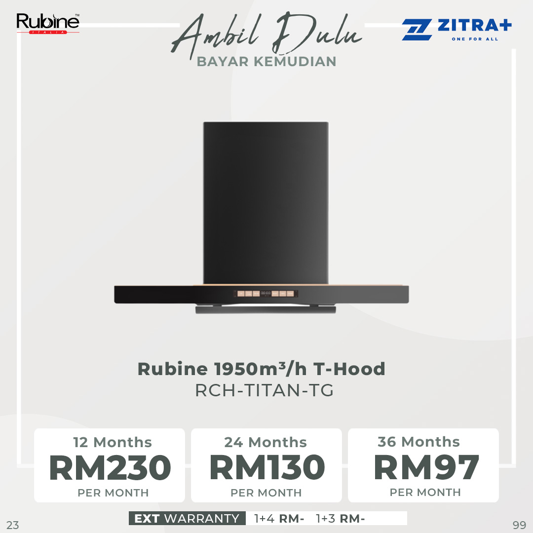 Rubine 1950m³/h T-Hood RCH-TITAN-TG  | 2+1 Extraction Speed | Titan Suction Plate | Air Exchange | Hood with 1.5 Year Warranty
