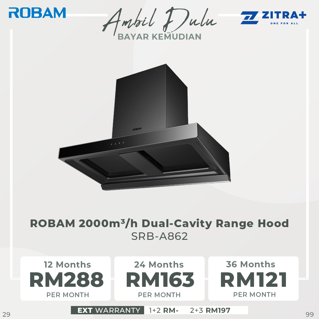 ROBAM 2000m3/h Dual-Cavity Range Hood Black SRB-A862 | Absorbing Smokes in All Directions | Low-Noise Operation Quiet