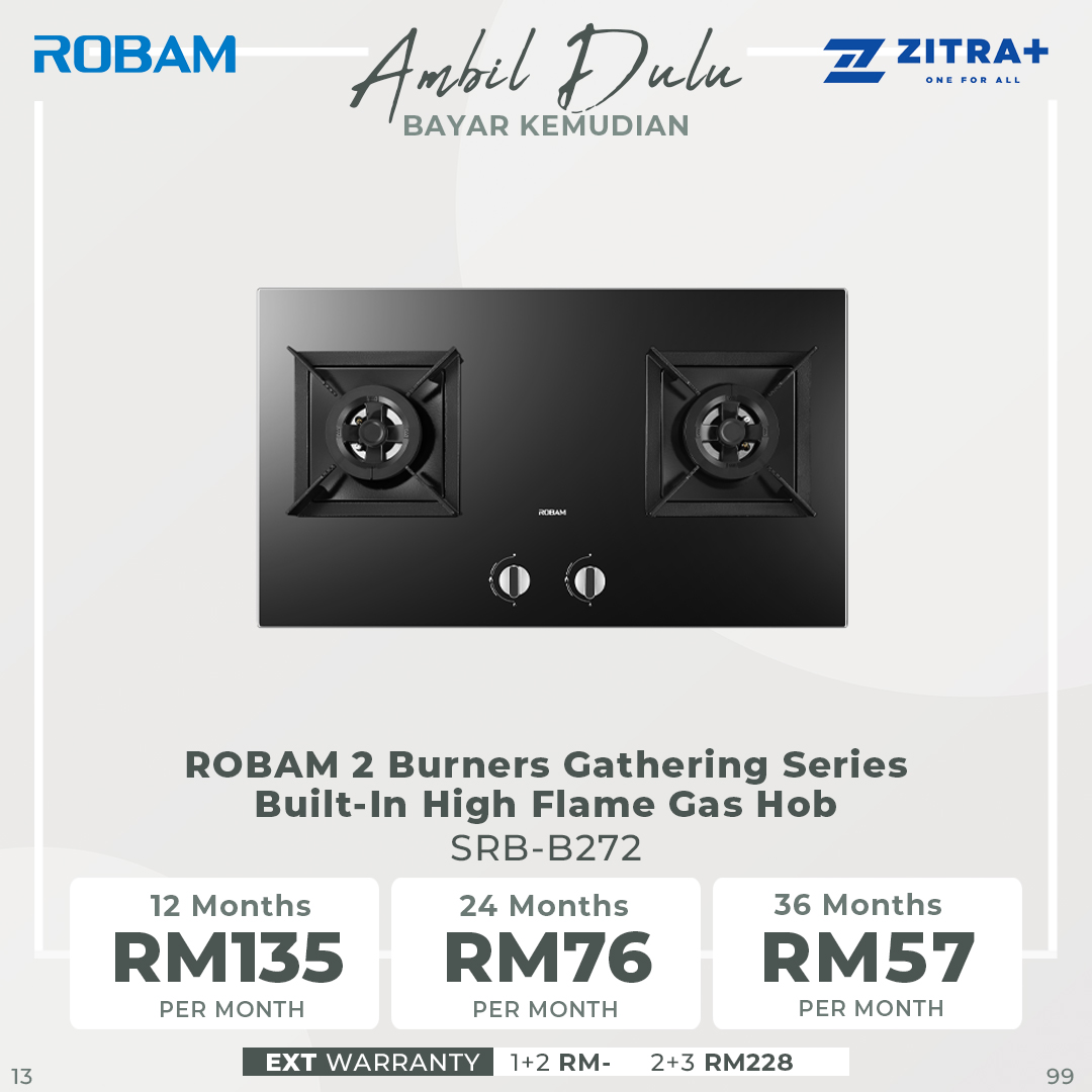 ROBAM 2 Burners Gathering Series Built-In High Flame Gas Hob SRB-B272 | Enamel Water Spray | Flame Failure Protective Device