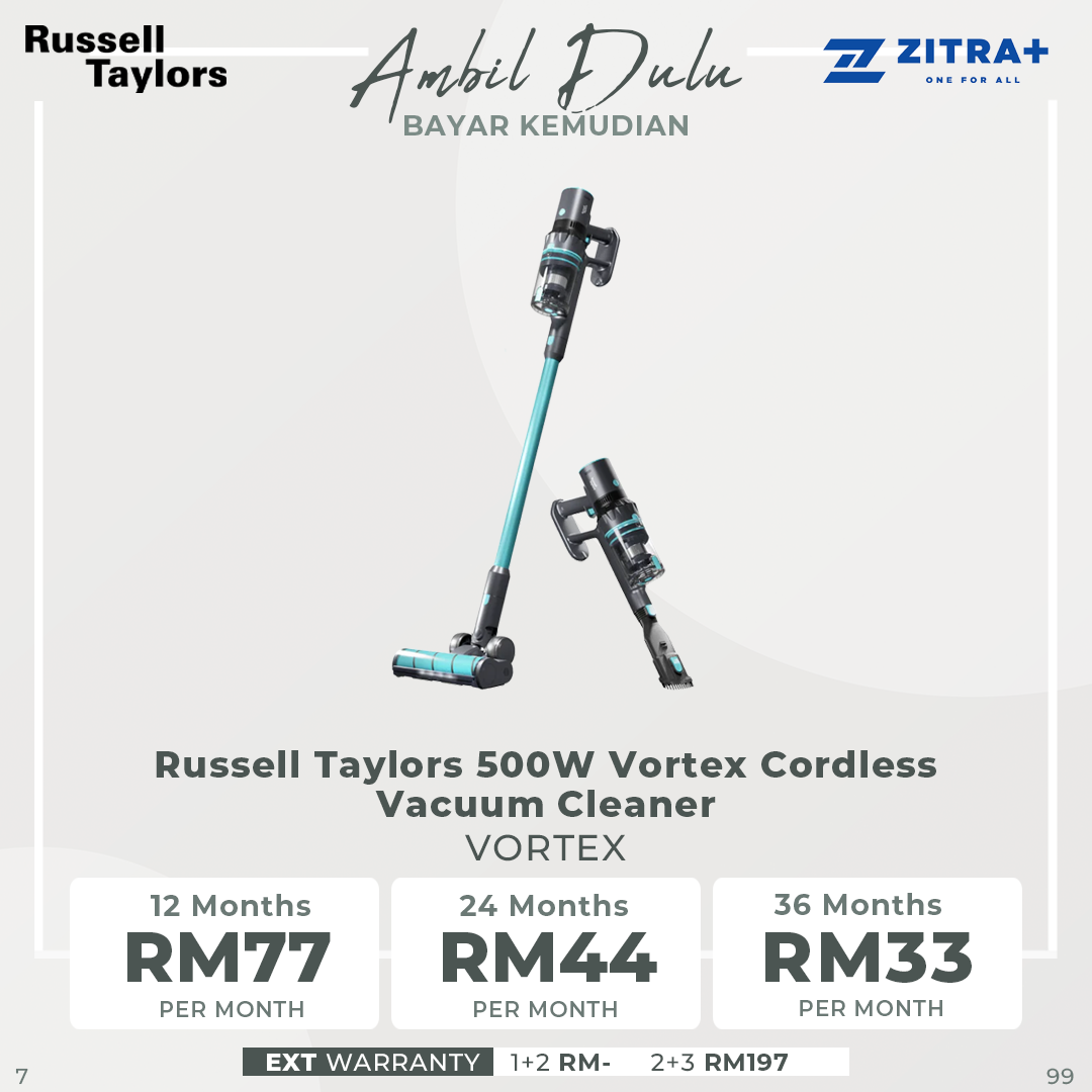Russell Taylors 500W Vortex Cordless Vacuum Cleaner VORTEX | CycloneTechnology | Auto Cleaning Mode