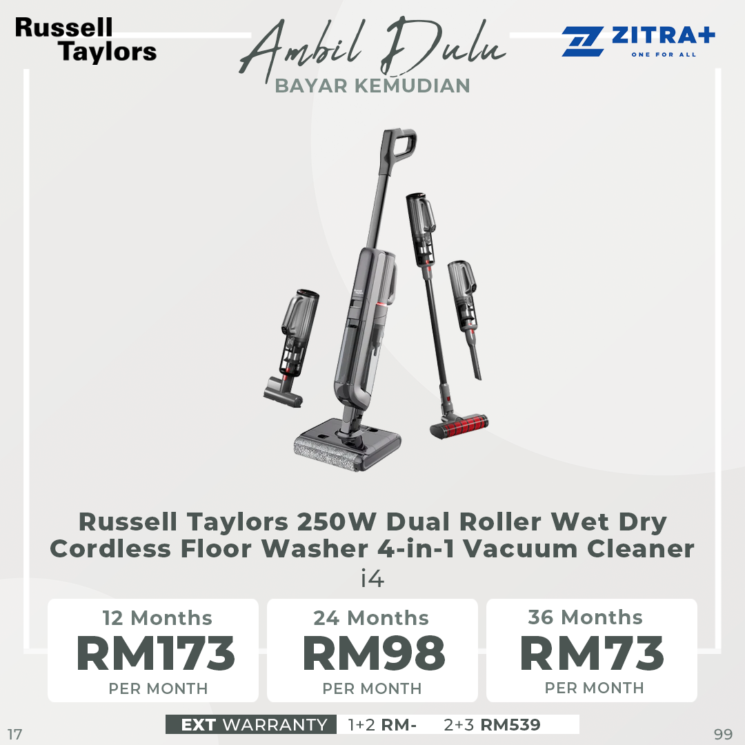 Russell Taylors 250W Dual Roller Wet Dry Cordless Floor i4 | 4-in-1 Cleaning Expert | Double roller | Double cleaning