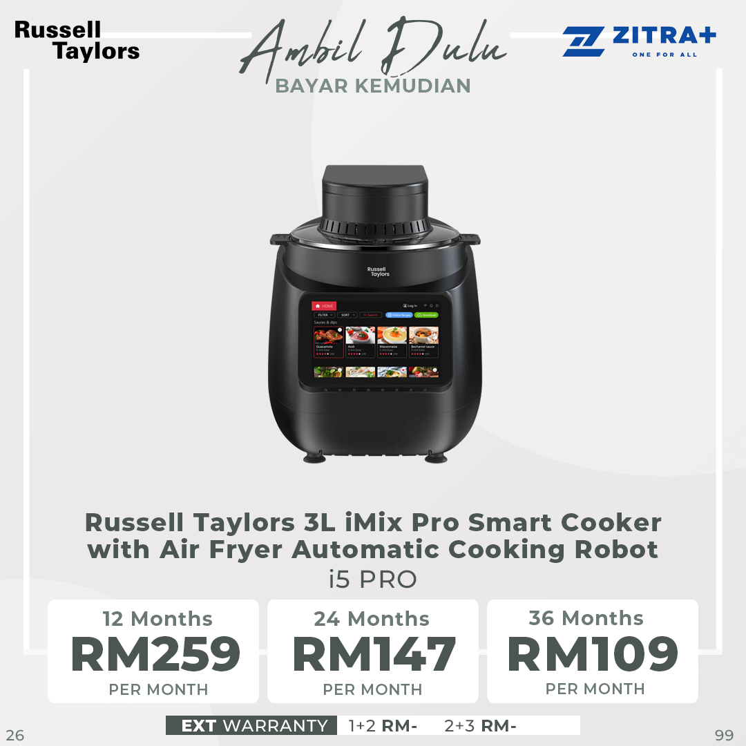 Russell Taylors 3L iMix Pro Smart Cooker with Air Fryer Automatic Cooking Robot i5 PRO | 1400W | 8 Programs Offering | 200+ Recipes | Self-Cleaning Mode
