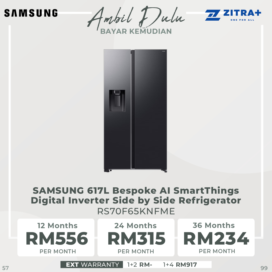 SAMSUNG 617L Bespoke AI SmartThings Digital Inverter Side by Side Refrigerator RS70F65KNFME | SpaceMax Technology | Water & Ice Dispenser Function 