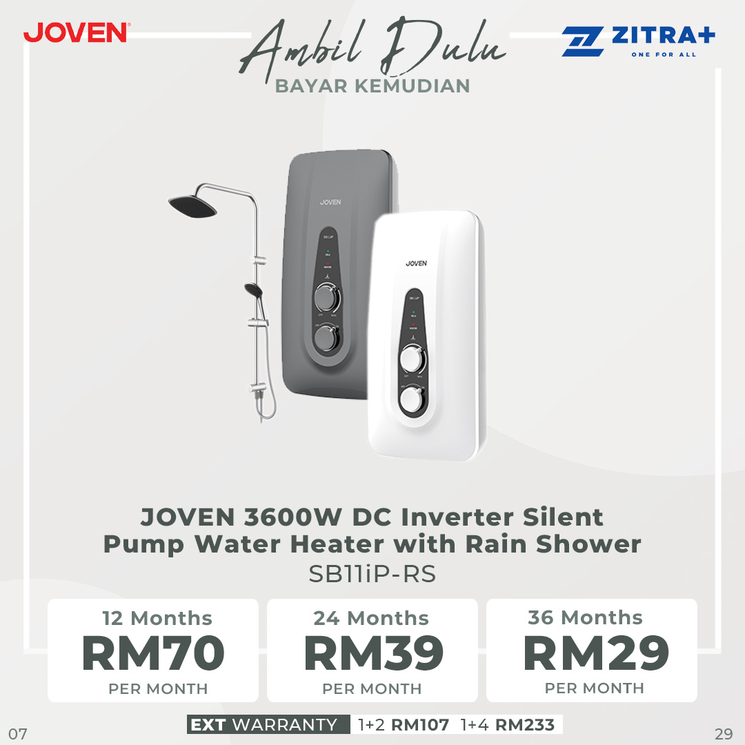 JOVEN 3600W DC Inverter Silent Pump Water Heater with Rain Shower SB11iP-RS | 5 Spray Showerhead | SFS Technology | Durable Copper Heating Element | Water Heater with 1 Year Warranty