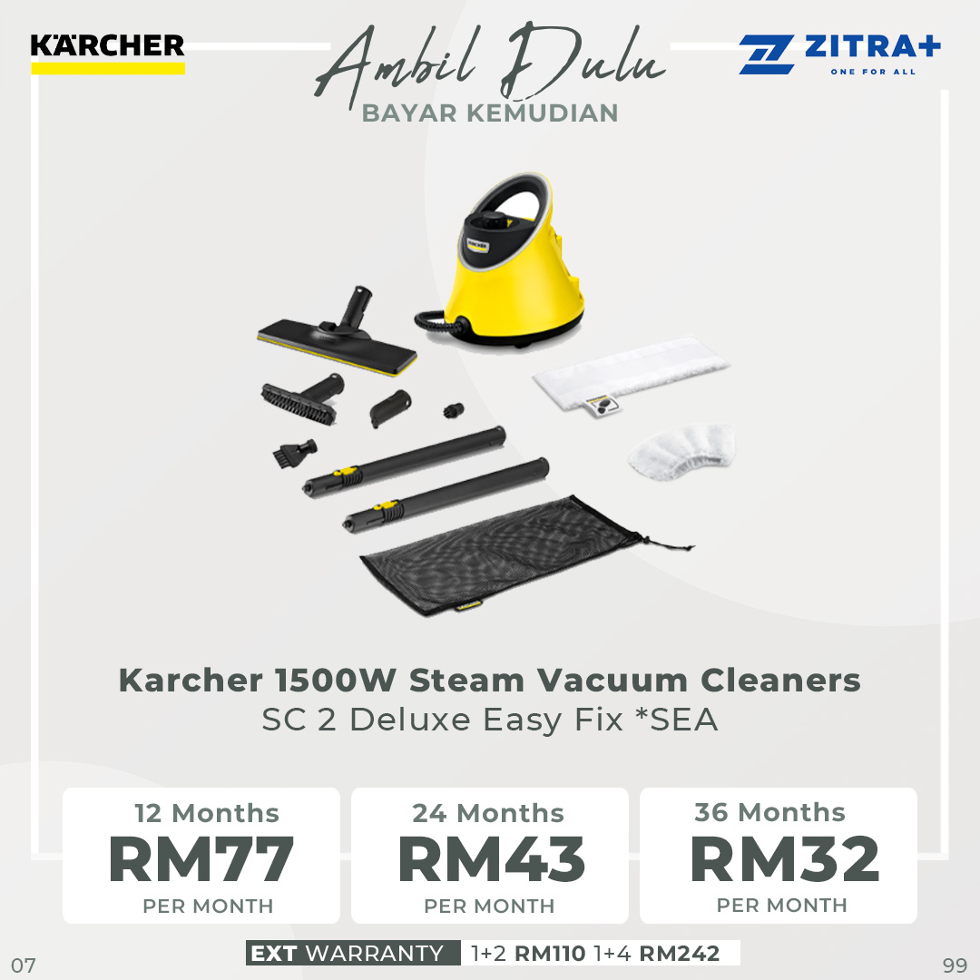 Karcher 1500W Steam Vacuum Cleaners SC 2 Deluxe Easy Fix *SEA | Child Safety Lock | LED Light Display | Safety Valve | Steam Vacuum with 1 Year Warranty