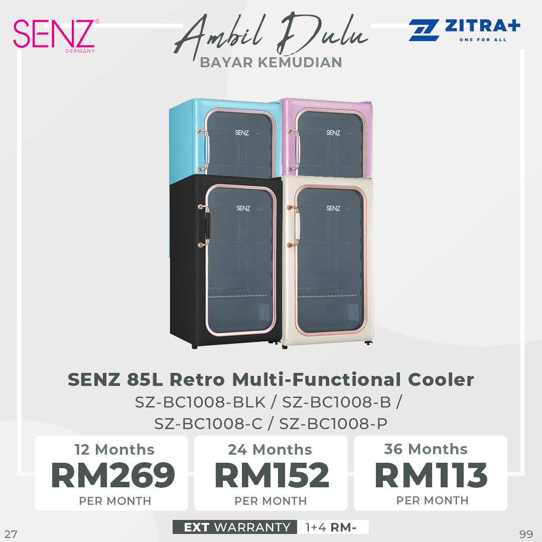 SENZ 85L Retro Multi-Functional Cooler SZ-BC1008-B/BLK/C/P | Free Standing | Retro Style | Child Safety Lock