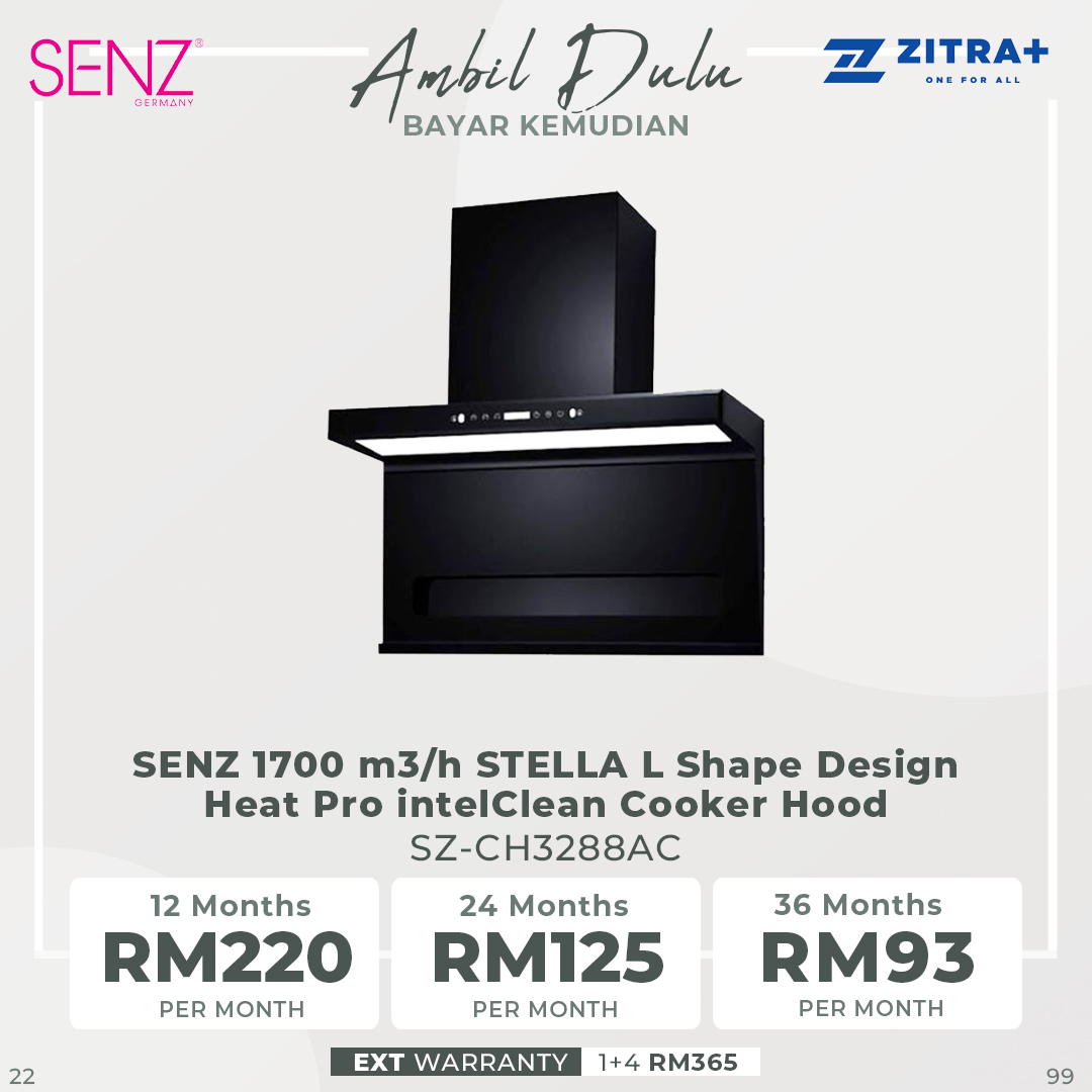 SENZ 1700/1950 m3/h STELLA/HERMOSA/AURORA Heat Pro intelClean Cooker Hood SZ-CH3288AC/SZ-CH8380AC/SZ-CH9050AC | LED Lamp | Motion Sensor Technology