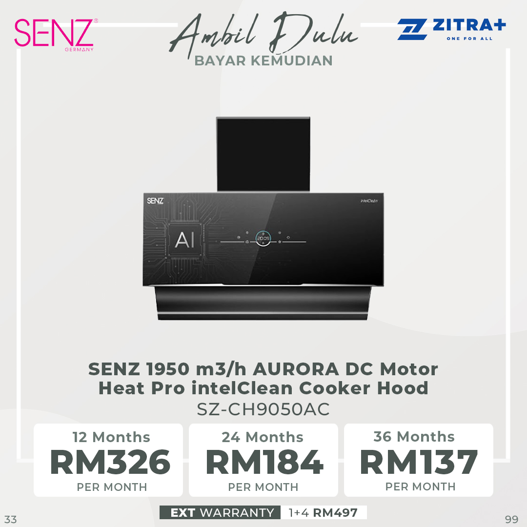 SENZ 1700/1950 m3/h STELLA/HERMOSA/AURORA Heat Pro intelClean Cooker Hood SZ-CH3288AC/SZ-CH8380AC/SZ-CH9050AC | LED Lamp | Motion Sensor Technology