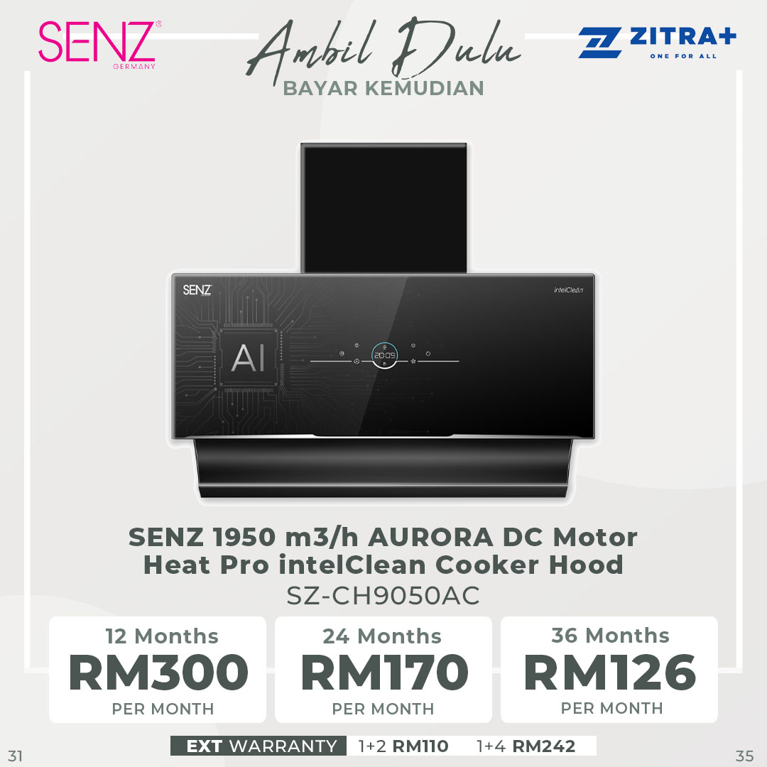 SENZ Heat Pro interClean Cooker Hood SZ-CH3288AC / SZ-CH8380AC / SZ-CH9050AC | Motion Sensor Technology | Smart Cleaning | LED Lamp | Cooker Hood with 1 Year Warranty