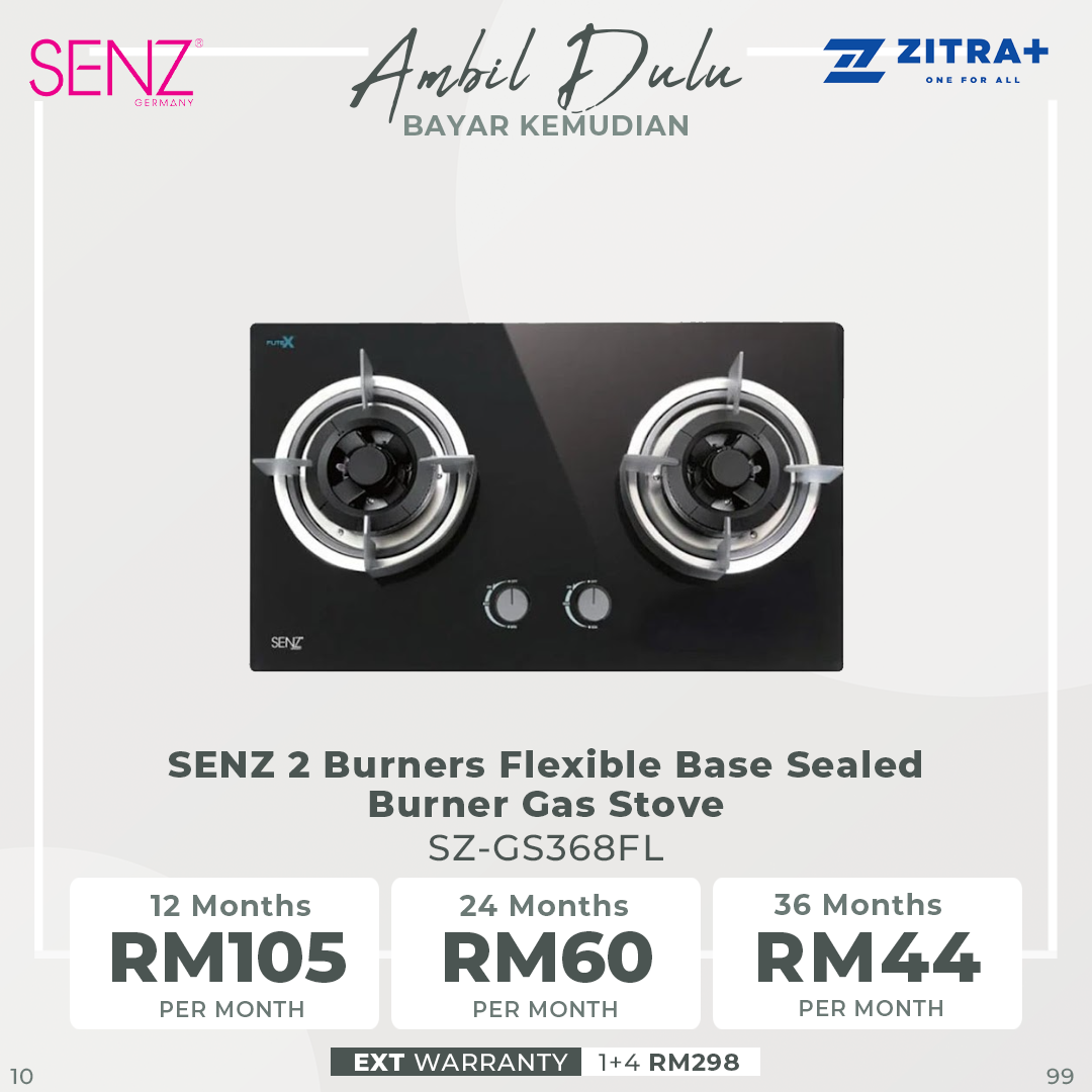 SENZ 2 Burners Gas Stove SZ-GS368FL / SZ-GS388 / SZ-GS3898 / SZ-GS6852FL / SZ-GS980FL | Battery operated auto-ignition | High quality tempered glass | Safety valve | Gas Stove with 1 Year Warranty