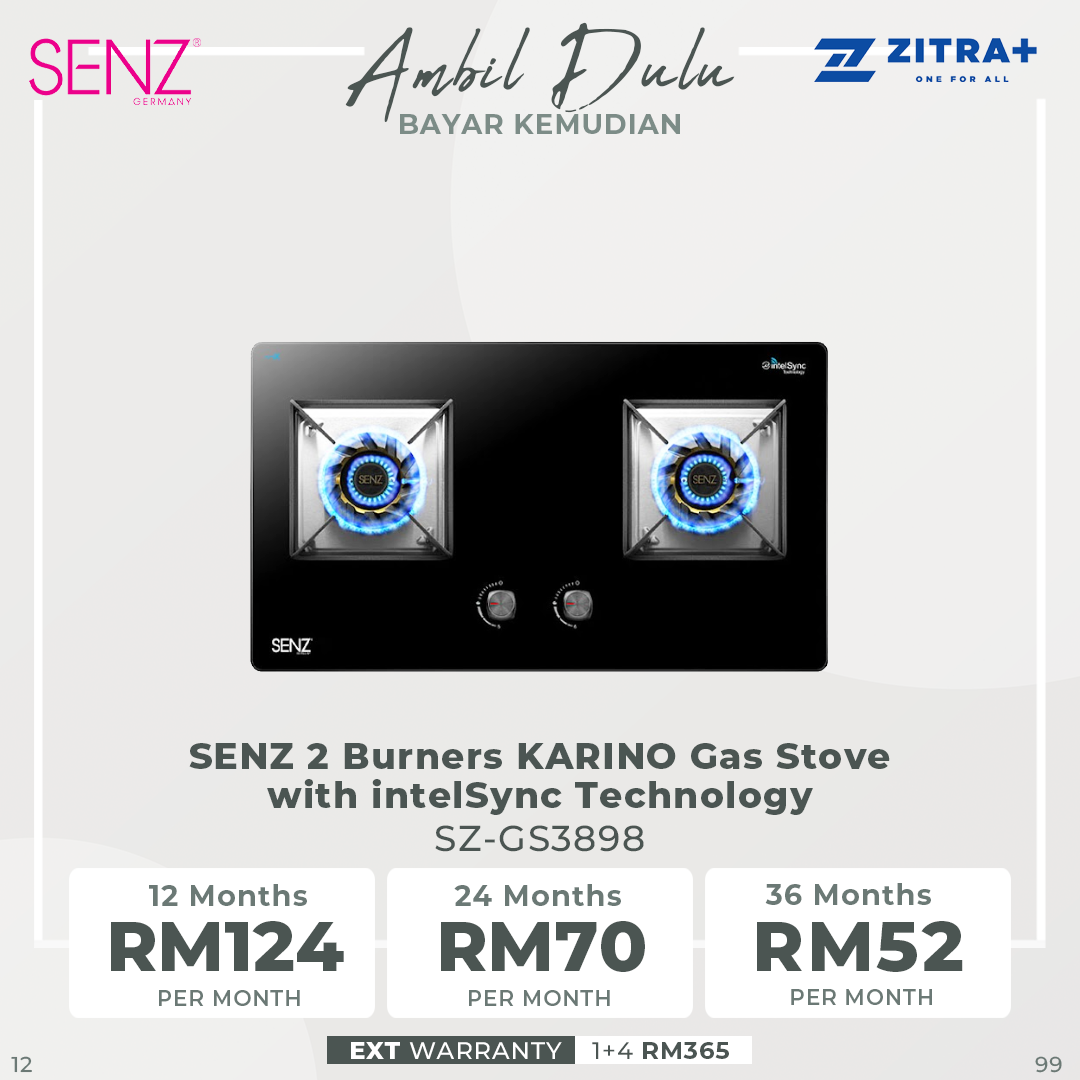 SENZ 2 Burners Gas Stove SZ-GS368FL / SZ-GS388 / SZ-GS3898 / SZ-GS6852FL / SZ-GS980FL | Battery operated auto-ignition | High quality tempered glass | Safety valve | Gas Stove with 1 Year Warranty