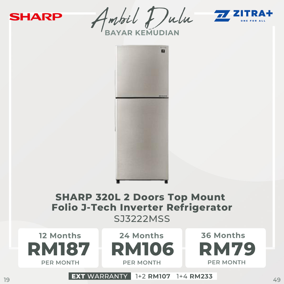 SHARP 280L/320L/380L/410L/440L  2 Doors Top Mount Folio J-Tech Inverter Refrigerator | AG Nano Deodoriser | J-Tech Inverter Technology | Energy Saving Mode | LED Lighting | Fresh Case | Eco Mode | Refrigerators with 1 Year Warranty