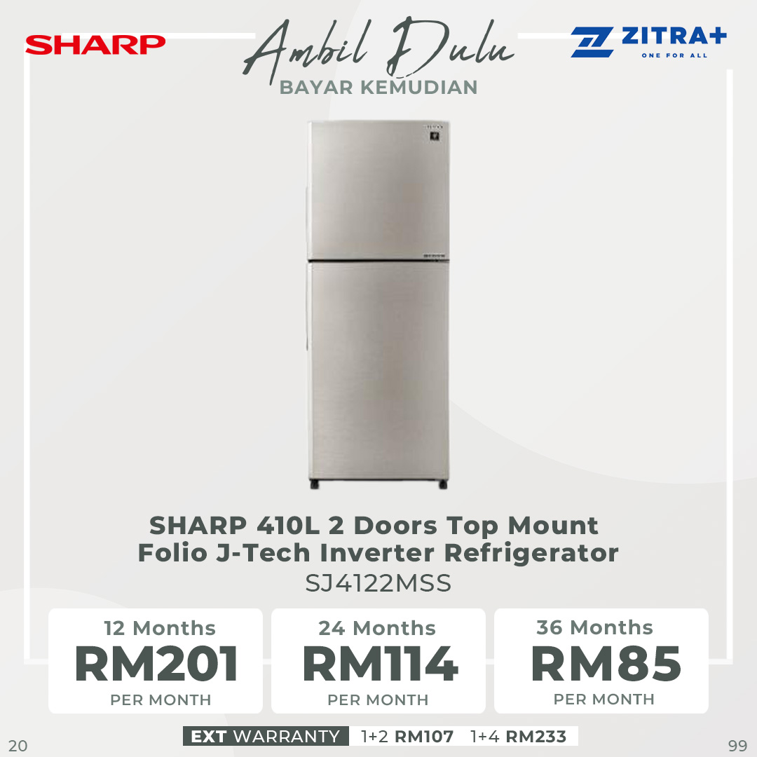 SHARP 280L/320L/380L/410L/440L  2 Doors Top Mount Folio J-Tech Inverter Refrigerator | AG Nano Deodoriser | J-Tech Inverter Technology | Energy Saving Mode | LED Lighting | Fresh Case | Eco Mode | Refrigerators with 1 Year Warranty