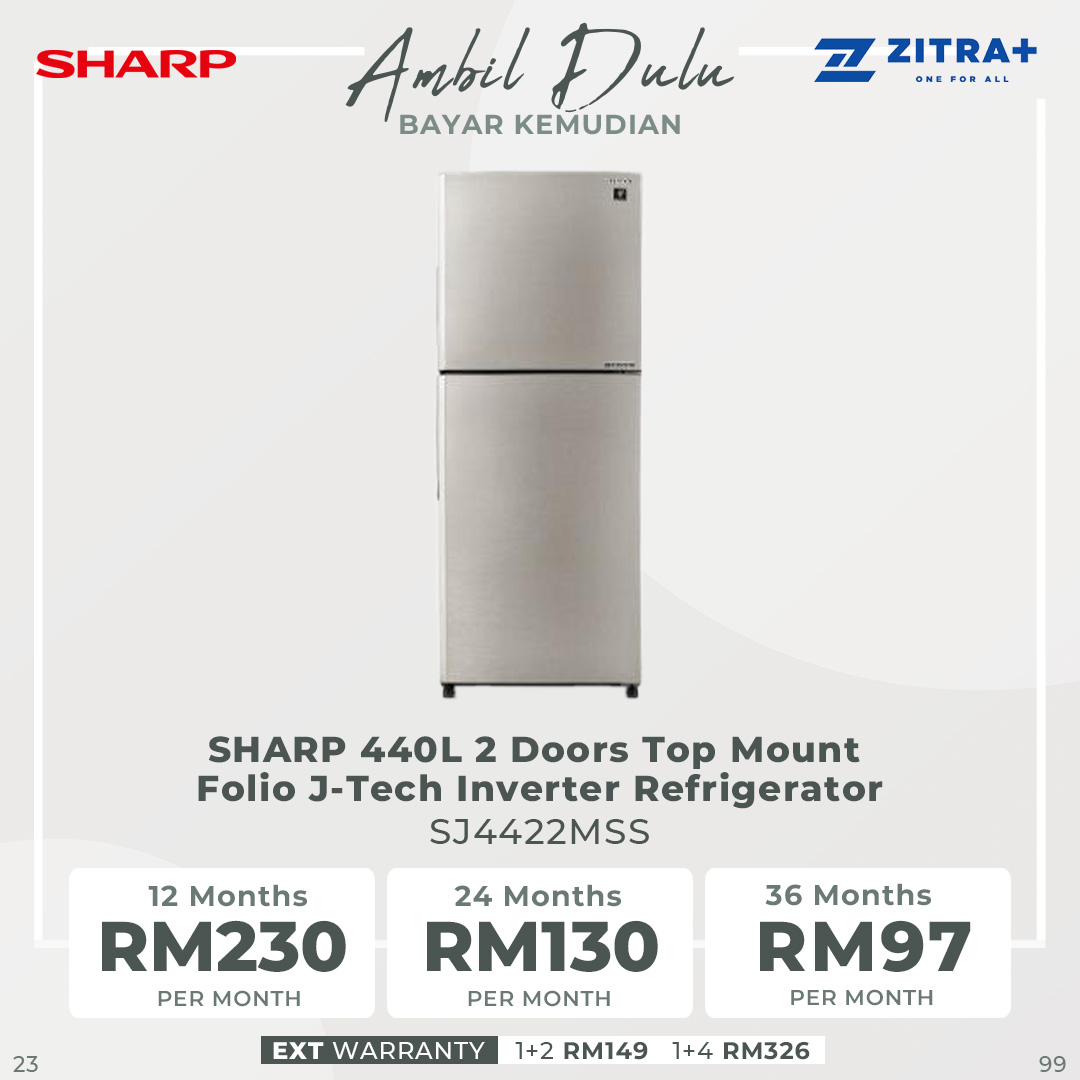 SHARP 280L/320L/380L/410L/440L  2 Doors Top Mount Folio J-Tech Inverter Refrigerator | AG Nano Deodoriser | J-Tech Inverter Technology | Energy Saving Mode | LED Lighting | Fresh Case | Eco Mode | Refrigerators with 1 Year Warranty