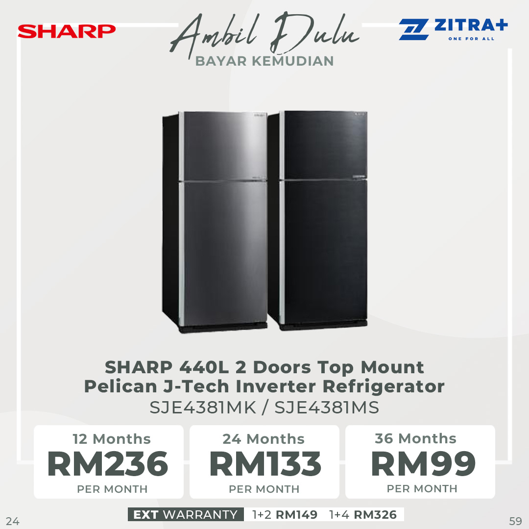 SHARP 440L/480L 2 Doors Top Mount Pelican J-Tech Inverter Refrigerator | Extra Cool | Express Freezing | Door Alarm | Refrigerator with 1 Year Warranty