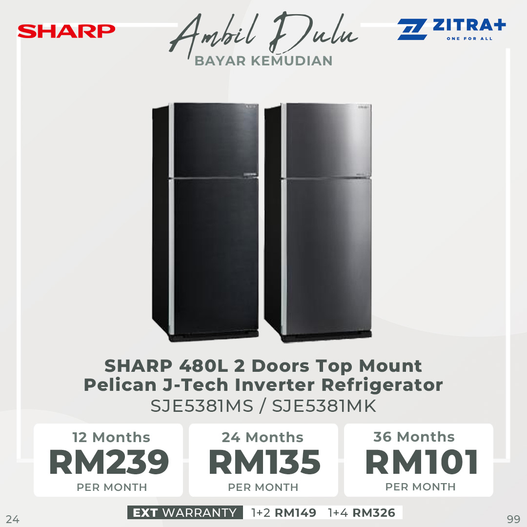 SHARP 440L/480L 2 Doors Top Mount Pelican J-Tech Inverter Refrigerator | Extra Cool | Express Freezing | Door Alarm | Refrigerator with 1 Year Warranty