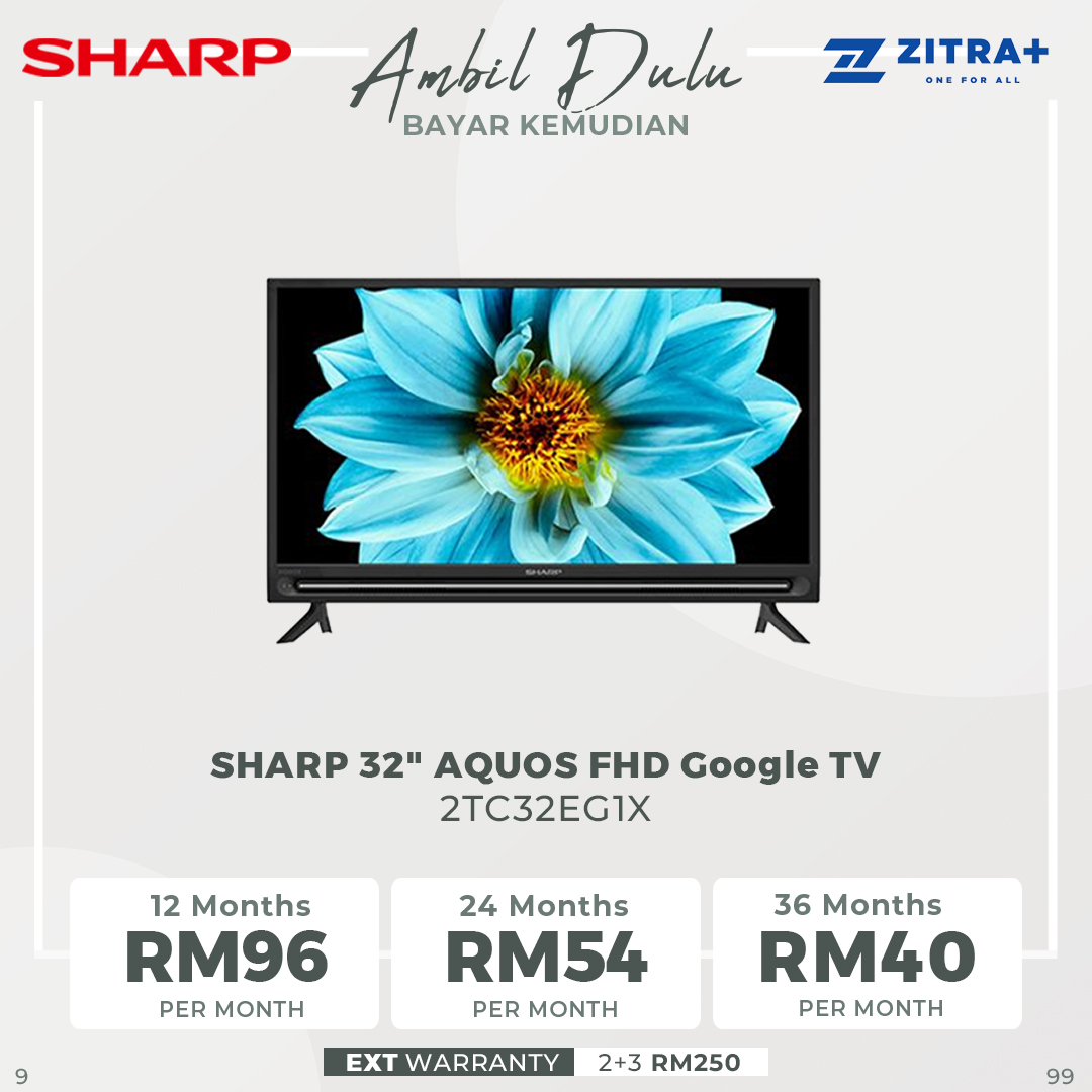 SHARP 32" AQUOS FHD Google TV 2TC32EG1X | Game Low Latency | Slim Bezel Design | Google Assistant