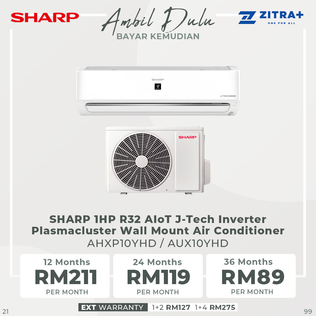 SHARP 1HP/1.5HP/2HP/2.5HP R32 AIoT J-Tech Inverter Plasmacluster Wall Mount Air Conditioner | 4-Way Auto Air Swing | Air Conditioner with 1 Year Warranty