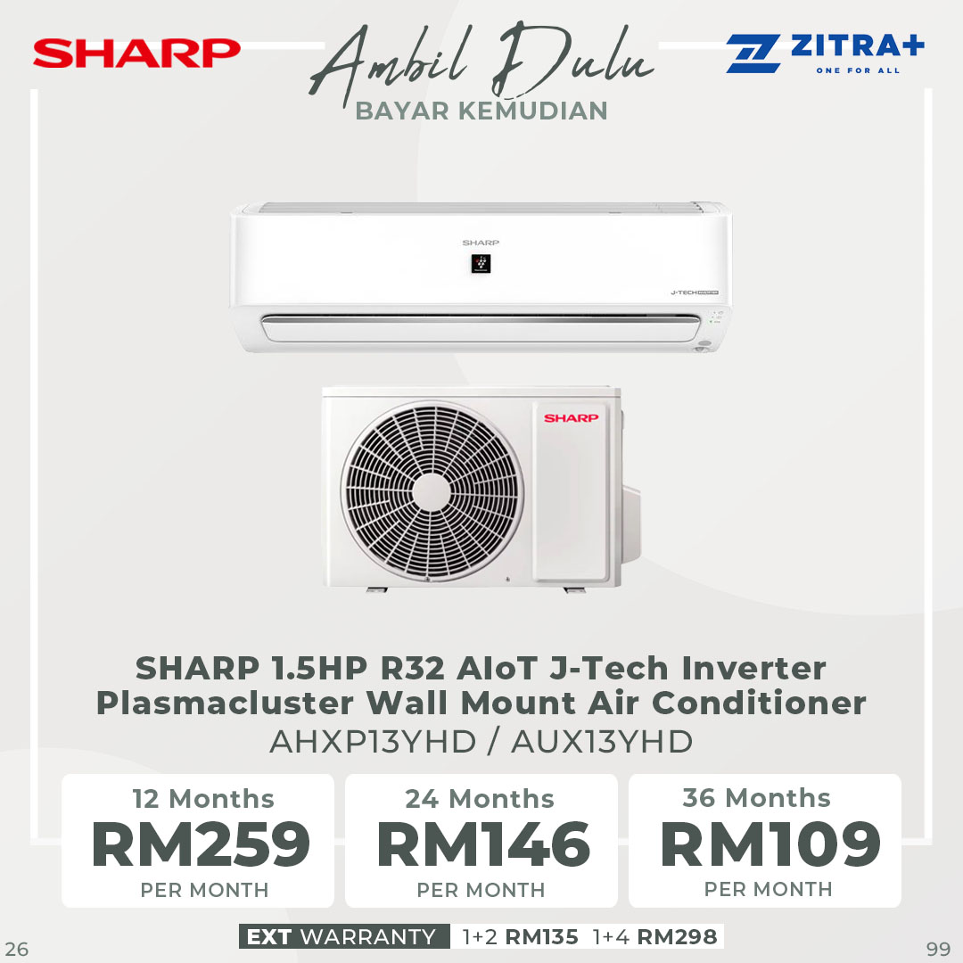 SHARP 1HP/1.5HP/2HP/2.5HP R32 AIoT J-Tech Inverter Plasmacluster Wall Mount Air Conditioner | 4-Way Auto Air Swing | Air Conditioner with 1 Year Warranty