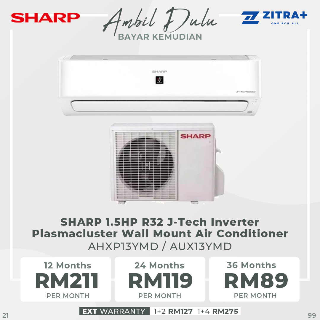SHARP 1HP/1.5HP/2HP/2.5HP R32 J-Tech Inverter Plasmacluster Wall Mount Air Conditioner | Quiet Operation | Sleep Mode | Self-Cleaning | Air Conditioner with 1 Year Warranty