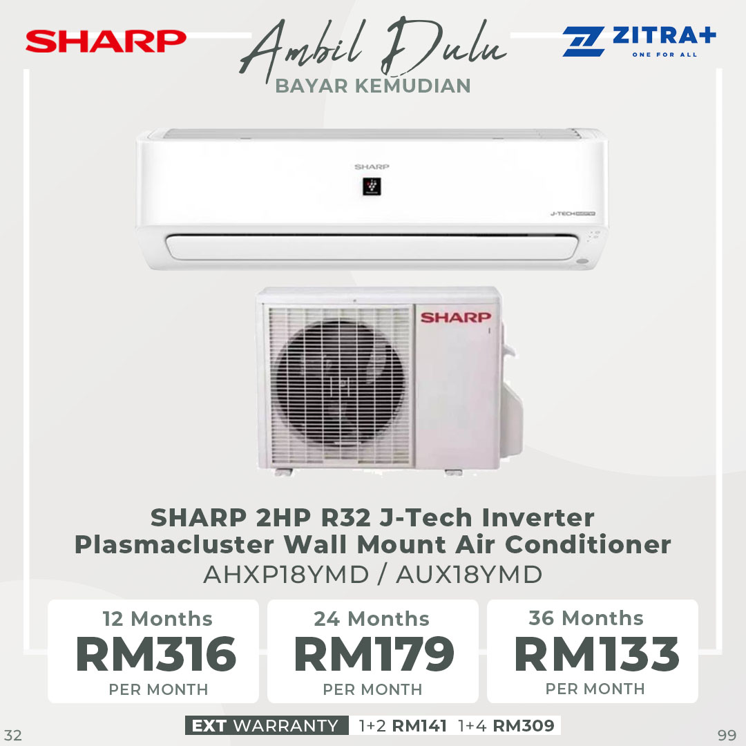 SHARP 1HP/1.5HP/2HP/2.5HP R32 J-Tech Inverter Plasmacluster Wall Mount Air Conditioner | Quiet Operation | Sleep Mode | Self-Cleaning | Air Conditioner with 1 Year Warranty