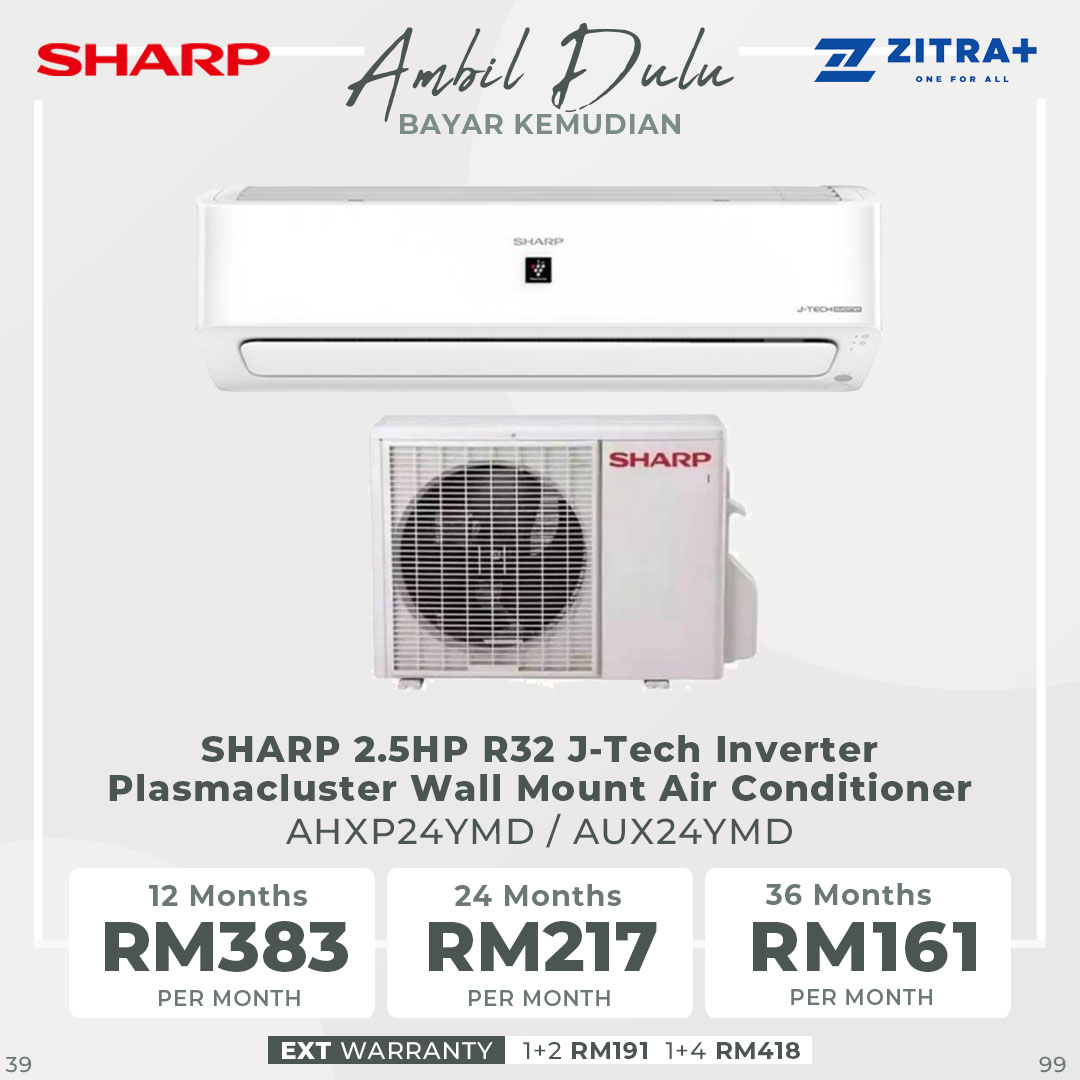 SHARP 1HP/1.5HP/2HP/2.5HP R32 J-Tech Inverter Plasmacluster Wall Mount Air Conditioner | Quiet Operation | Sleep Mode | Self-Cleaning | Air Conditioner with 1 Year Warranty