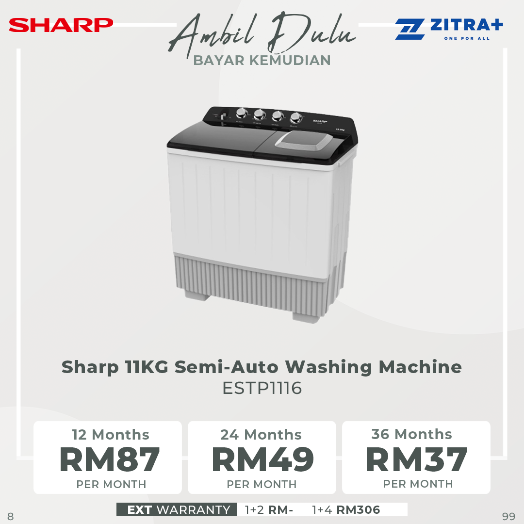 SHARP 8KG / 11KG / 13KG / 15KG SEMI AUTO WASHING MACHINE ESTP8016 / ESTP1116 / ESTP1316 / ESTP1516 | Lint Filter | Wash Timer | Spin Timer | Water Inlet Selector