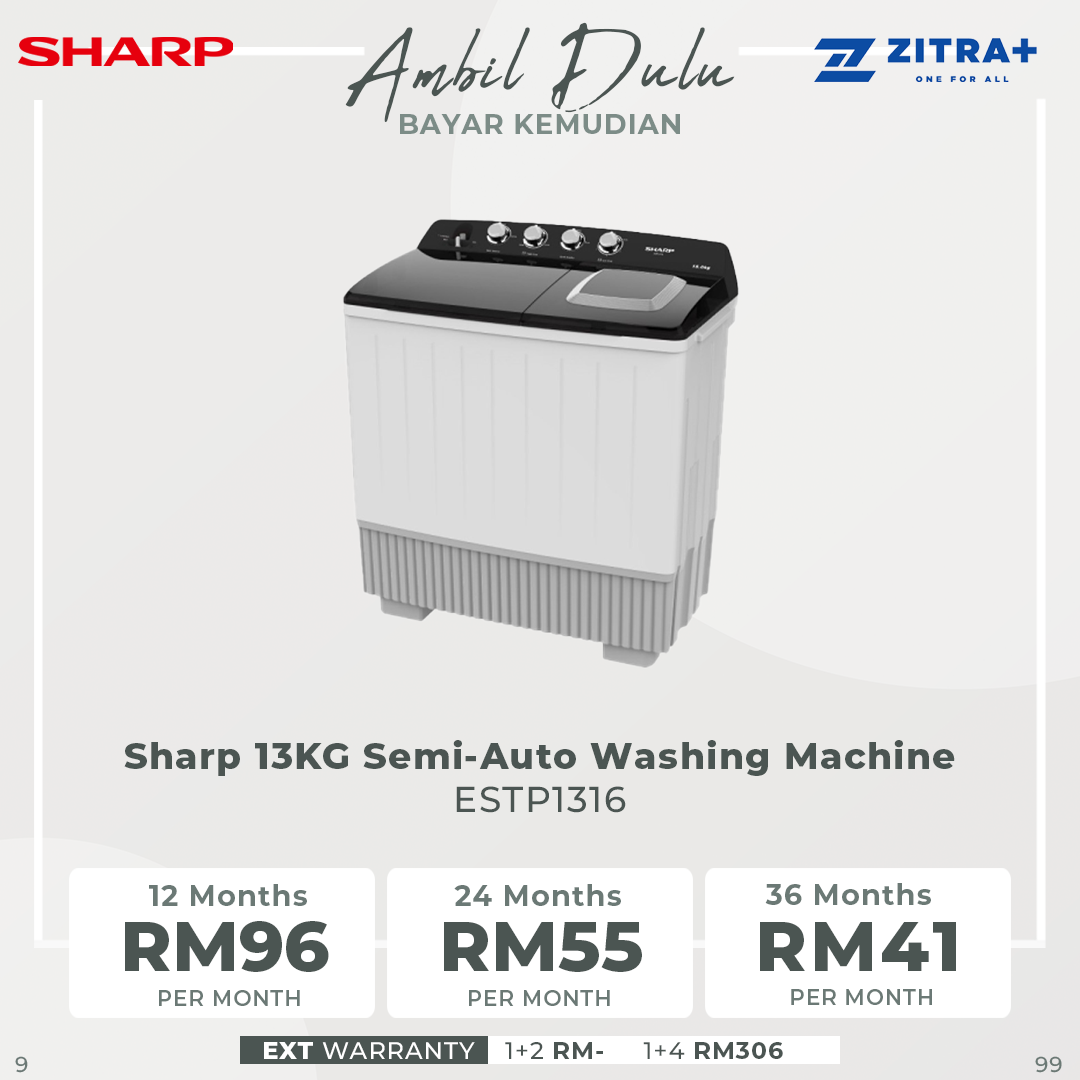 SHARP 8KG / 11KG / 13KG / 15KG SEMI AUTO WASHING MACHINE ESTP8016 / ESTP1116 / ESTP1316 / ESTP1516 | Lint Filter | Wash Timer | Spin Timer | Water Inlet Selector