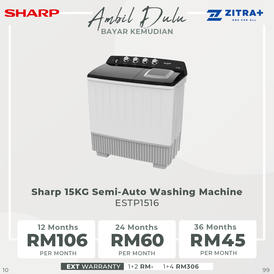 SHARP 8KG / 11KG / 13KG / 15KG SEMI AUTO WASHING MACHINE ESTP8016 / ESTP1116 / ESTP1316 / ESTP1516 | Lint Filter | Wash Timer | Spin Timer | Water Inlet Selector