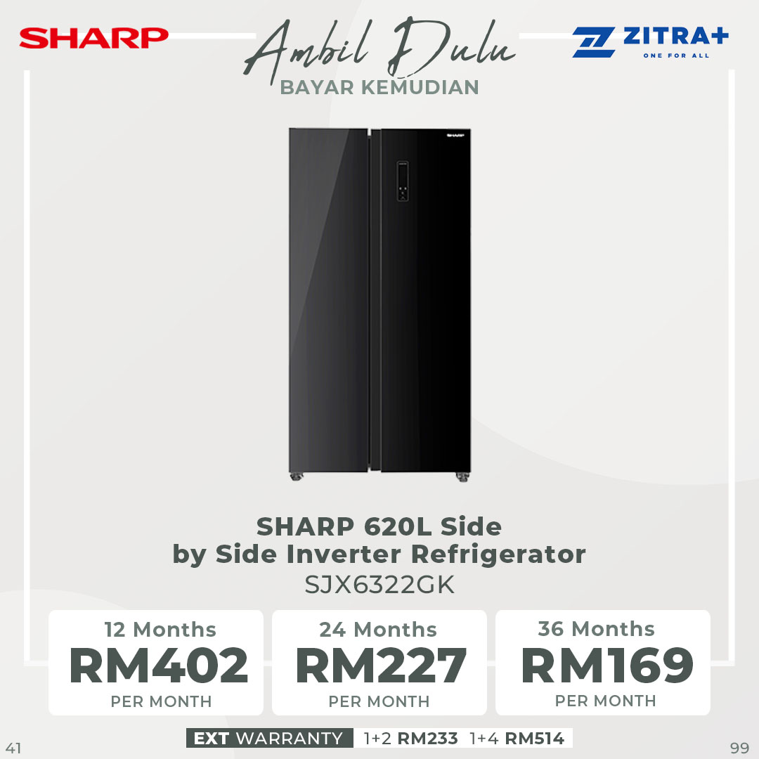 SHARP 620L Side by Side Inverter Refrigerator | Deep Freezing | Holiday Mode | Child Lock | Door Alarm | Refrigerator with 1 Year Warranty