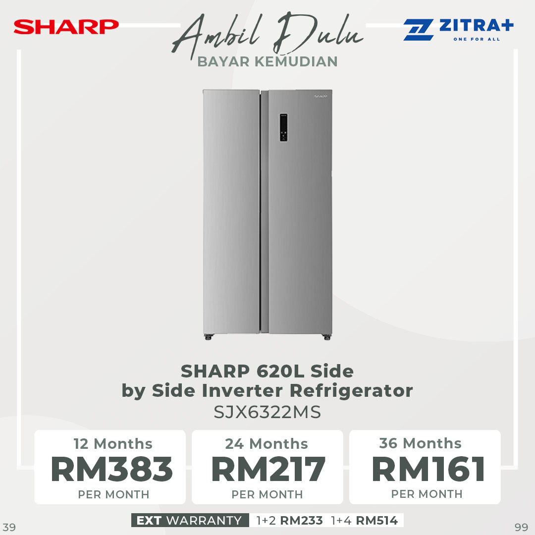 SHARP 620L Side by Side Inverter Refrigerator | Deep Freezing | Holiday Mode | Child Lock | Door Alarm | Refrigerator with 1 Year Warranty