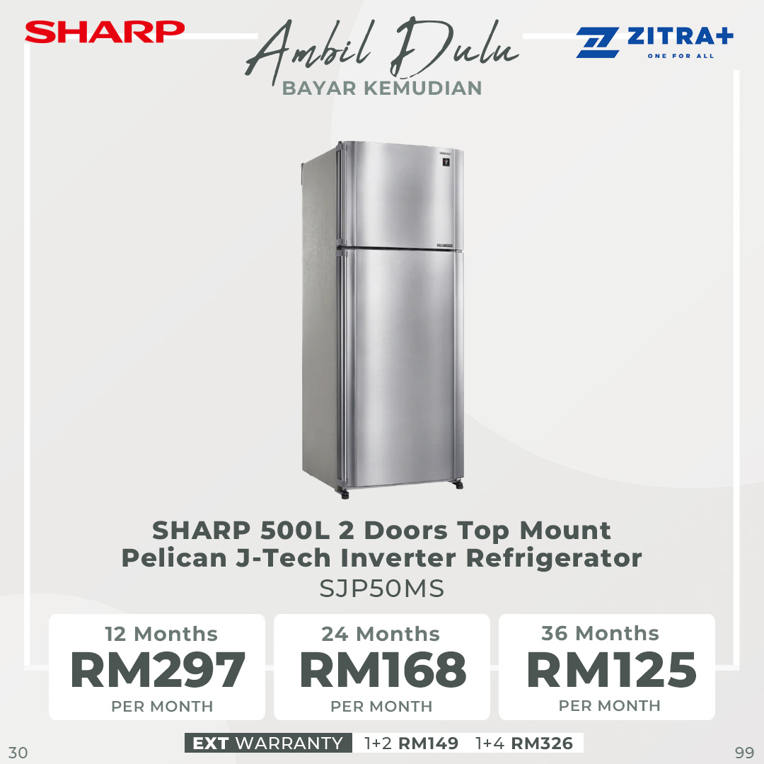 SHARP 500L 2 Doors Top Mount Pelican J-Tech Inverter Refrigerator SJP50MS | Express Freezing | Extra Cool | Moist Fresh | Refrigerator with 1 Year Warranty
