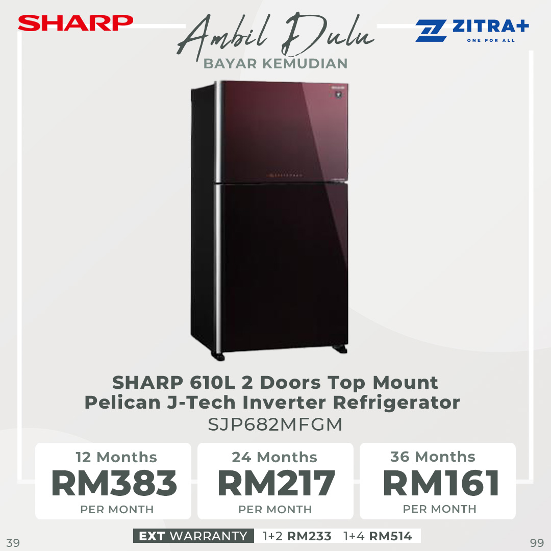 SHARP 2 Doors Top Mount Pelican J-Tech Inverter Refrigerator SJP682MFGM/SJP882MFGM | Extra Cool | Eco Mode | Door Alarm | Deep Freezing | Refrigerator with 1 Year Warranty