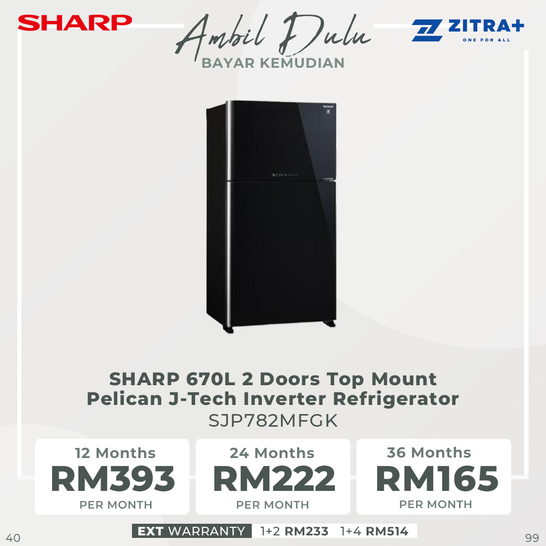SHARP 670L 2 Doors Top Mount Pelican J-Tech Inverter Refrigerator | Deep Freezing | Eco Mode | Door Alarm | Extra Cool | Fresh Room | Refrigerator with 1 Year Warranty