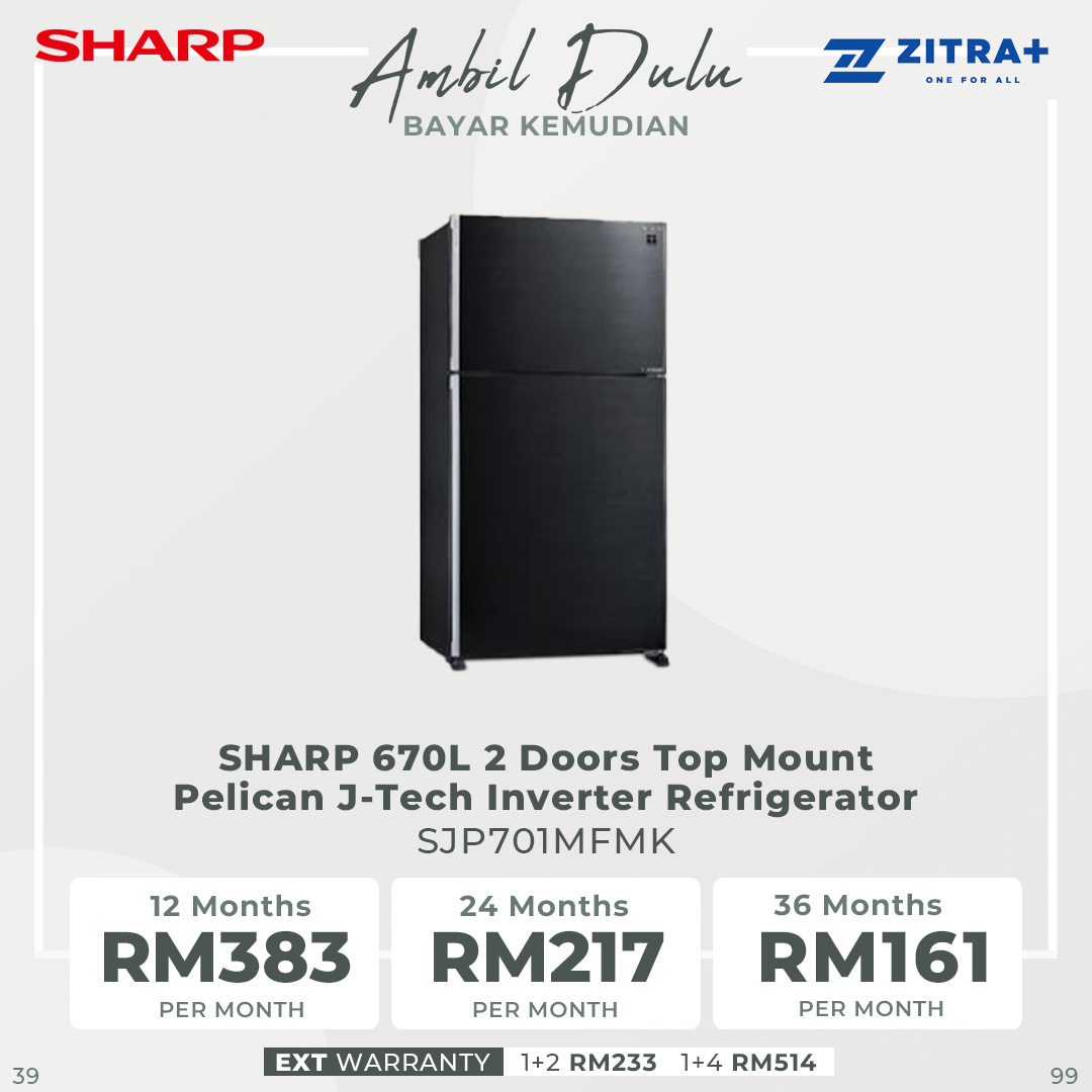 SHARP 670L 2 Doors Top Mount Pelican J-Tech Inverter Refrigerator | Deep Freezing | Eco Mode | Door Alarm | Extra Cool | Fresh Room | Refrigerator with 1 Year Warranty