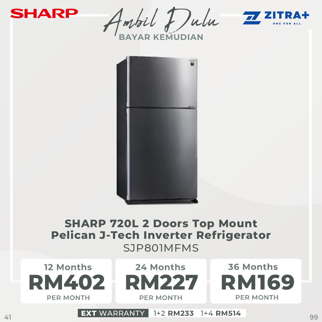 SHARP 2 Doors Top Mount Pelican J-Tech Inverter Refrigerator SJP601MFM