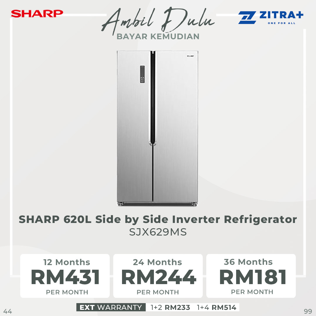 SHARP 620L Side by Side Inverter Refrigerator | Deep Freezing | Holiday Mode | Child Lock | Door Alarm | Refrigerator with 1 Year Warranty