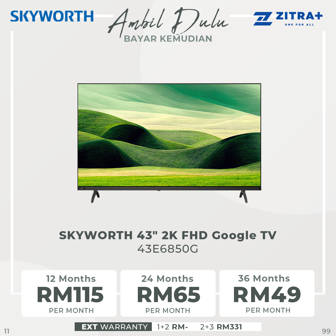 SKYWORTH 43" 2K FHD Google TV 43E6850G | S AI Engine | Visual Aid | HDR 10 & HLG | Dolby Audio & Wonder Audio