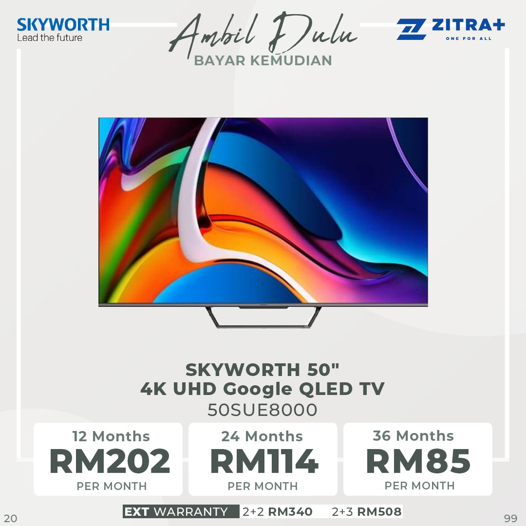 SKYWORTH 50" / 55" /65" 4K UHD QLED Google TV 50SUE8000 / 55SUE8000 / 65SUE8000 | HDR 10+ | Chameleon Extreme | Dolby Vision | Dolby Atmos | Google TV with 2 Year Warranty