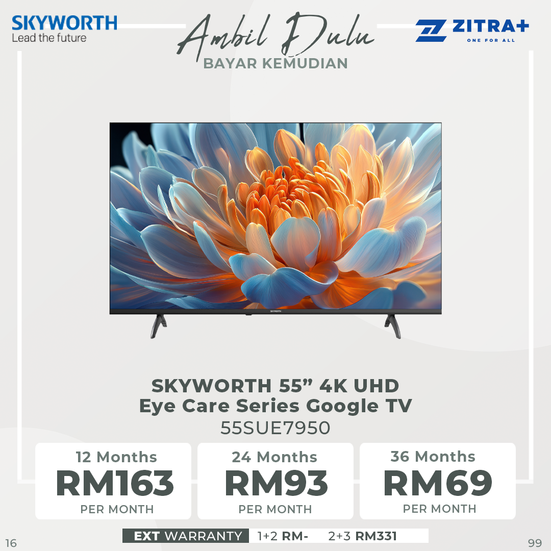 SKYWORTH 50" / 55" / 65" 4K UHD Eye Care Series Google TV SUE7950 | S AI Engine | HDR 10/HLG | EyeCare 5.0 | Find-my Remote