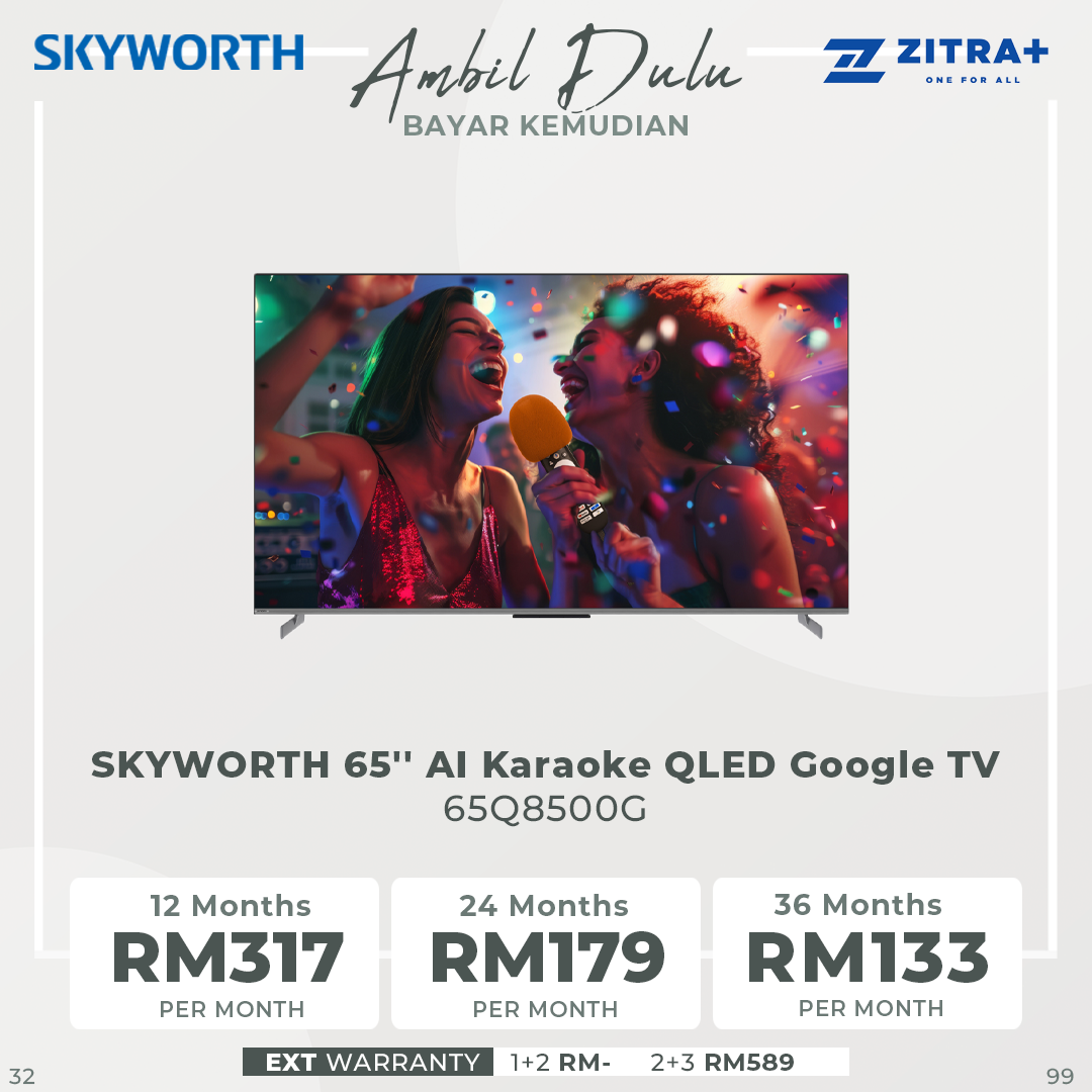SKYWORTH 55"/65" AI Karaoke QLED Google TV 55Q8500G/65Q8500G | Chameleon Extreme™ 3.0 | Matte Screen Pro | Eye Care