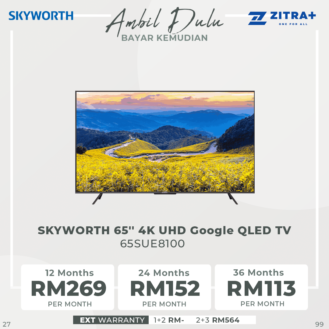 SKYWORTH 50"/55"/65"/75" 4K UHD Google QLED TV SUE8100 | Google TV system | Bluetooth 5.1 | Dolby Atmos | Flicker Free