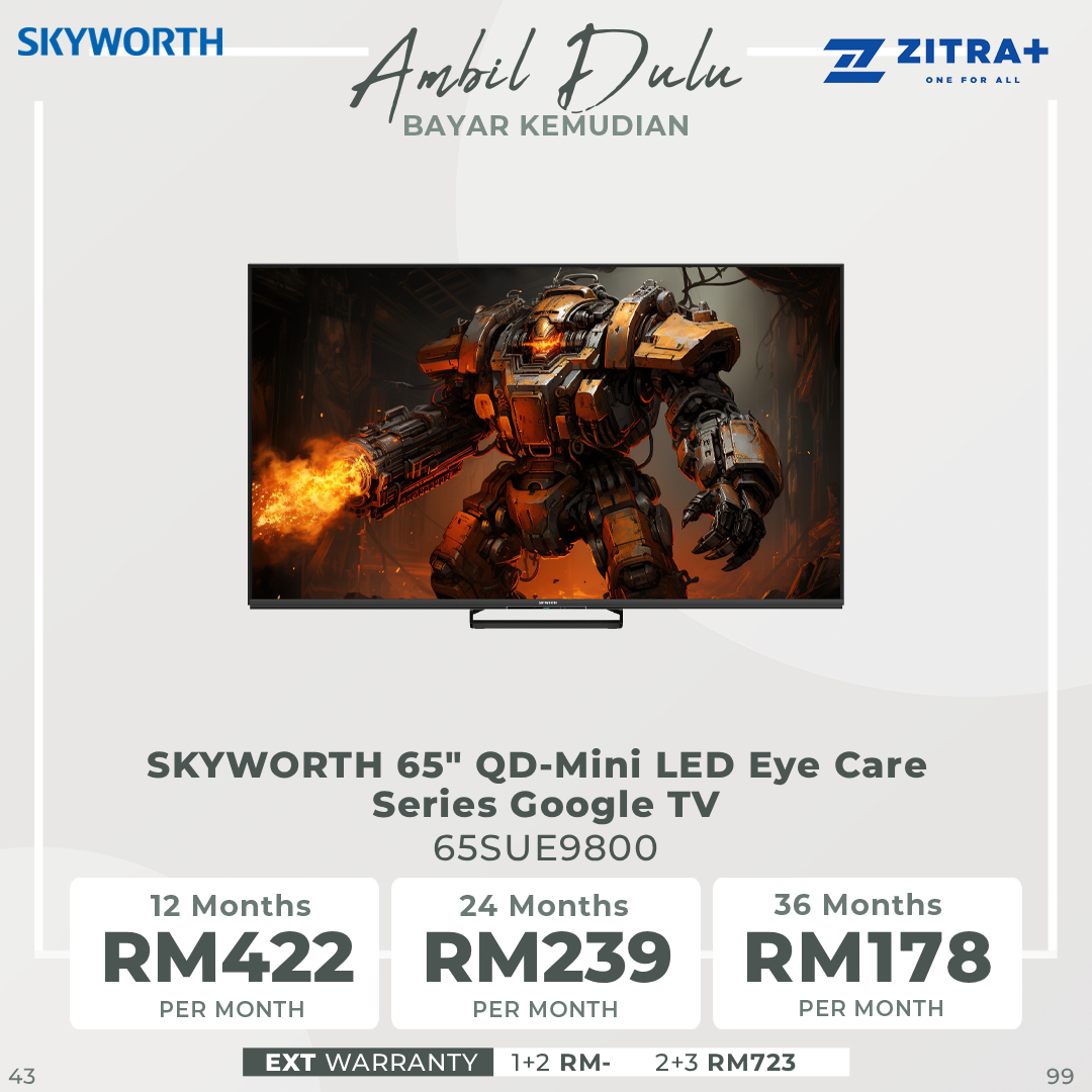 SKYWORTH 55"/65"/75" QD-Mini LED Eye Care Series Google TV SUE9800 | 144Hz and MEMC | Dual chip 16 Crystal Mini LED