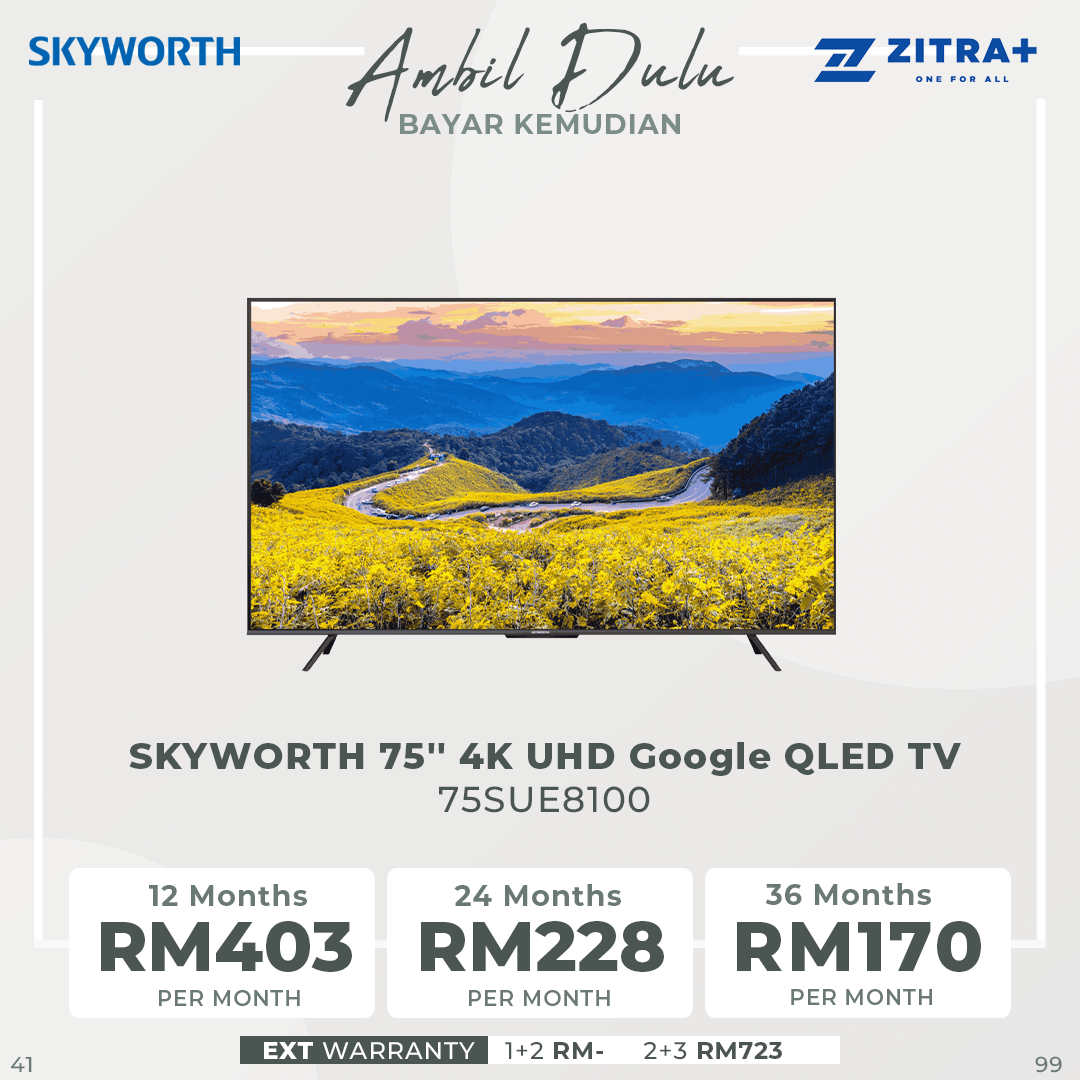 SKYWORTH 50"/55"/65"/75" 4K UHD Google QLED TV SUE8100 | Google TV system | Bluetooth 5.1 | Dolby Atmos | Flicker Free