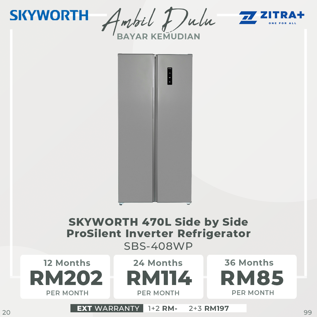 SKYWORTH 470L / 636L Side by Side ProSilent Inverter Refrigerator SBS-408WP / SBS-558WP | Electronic Smart Control | Nano Ag+ Filter | Moist Fresh Room | Refrigerator with 2 Year Warranty