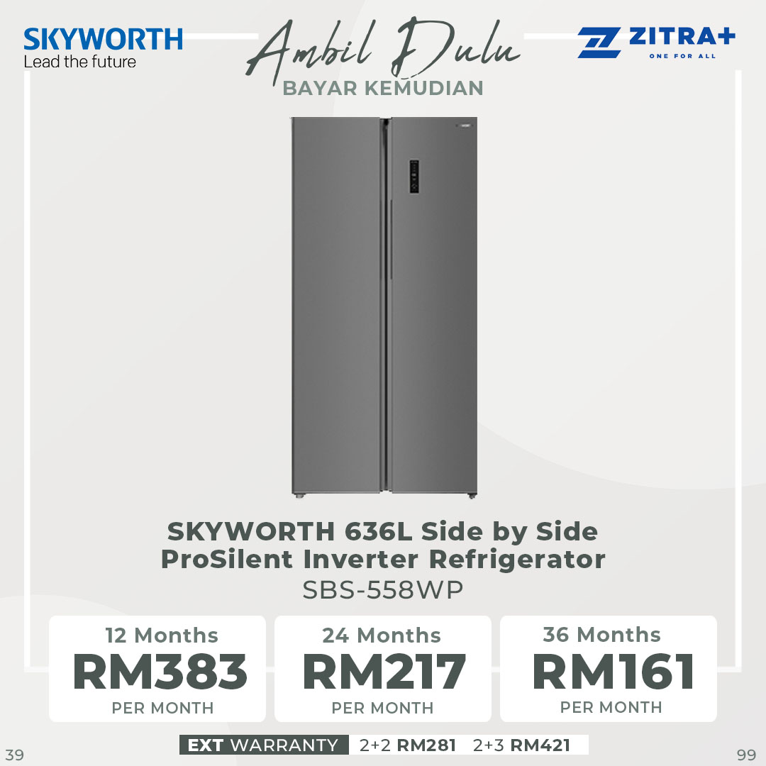 SKYWORTH 636L Side by Side ProSilent Inverter Refrigerator SBS-558WP | Electronic Smart Control | Nano Ag+ Filter | Moist Fresh Room | Refrigerator with 2 Year Warranty